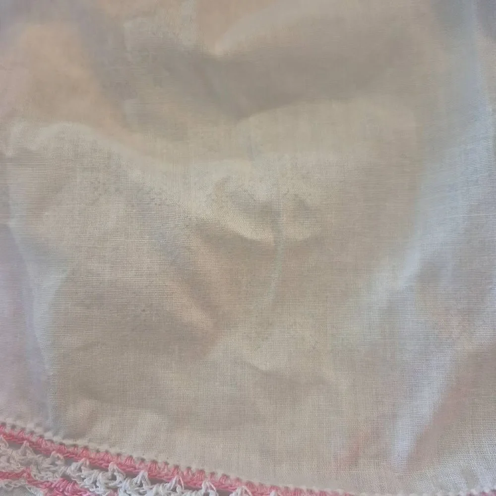 Pillowcases (2), White Cotton, Vintage Pink Variegated Crochet Cross Stitch Star